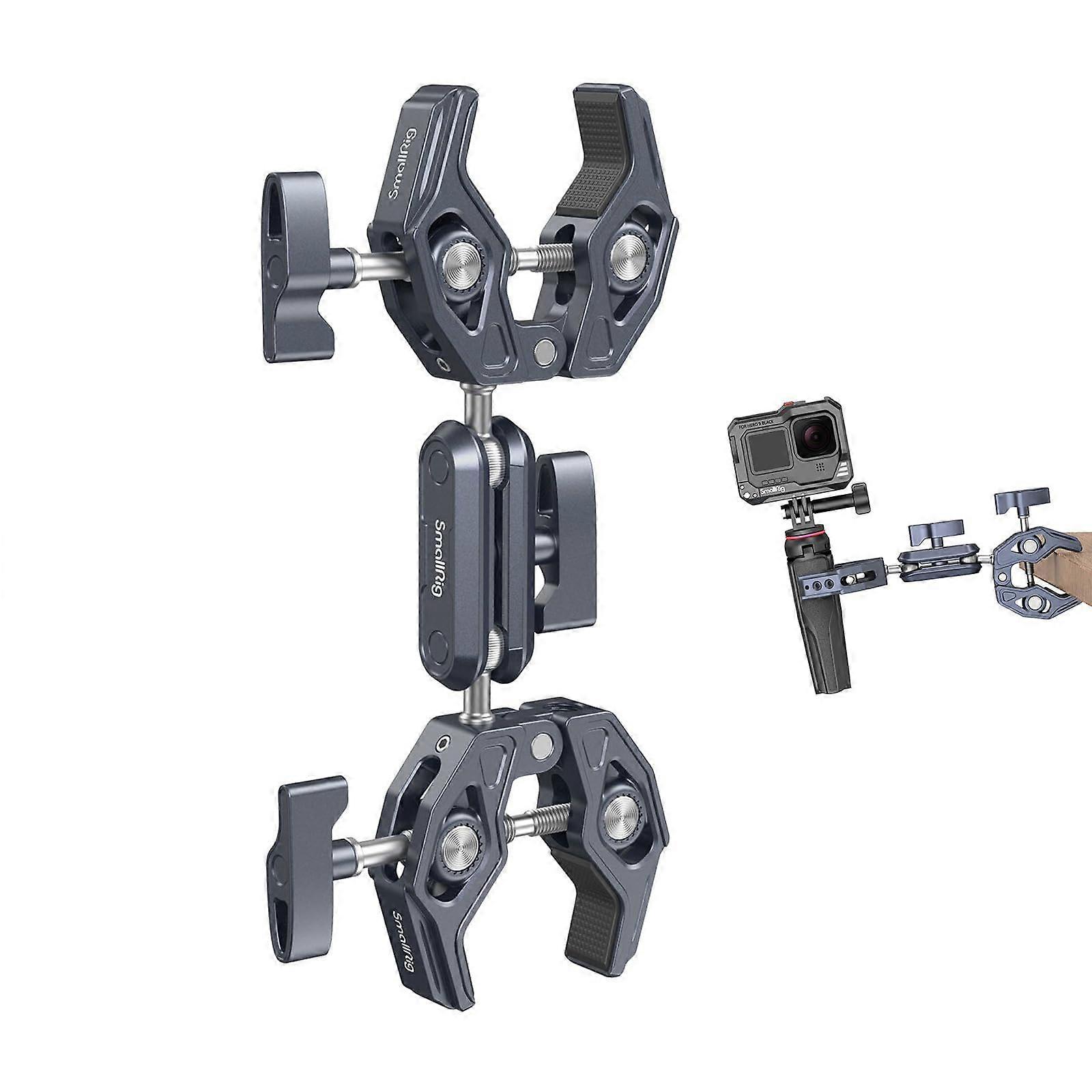 Double Clamp Mount, Umbrella Clamp, Super Clamp Arm, for Chair, Tripod, Pole, C Stand, Handlebar, All Metal Max Load Capacity 3.5kg