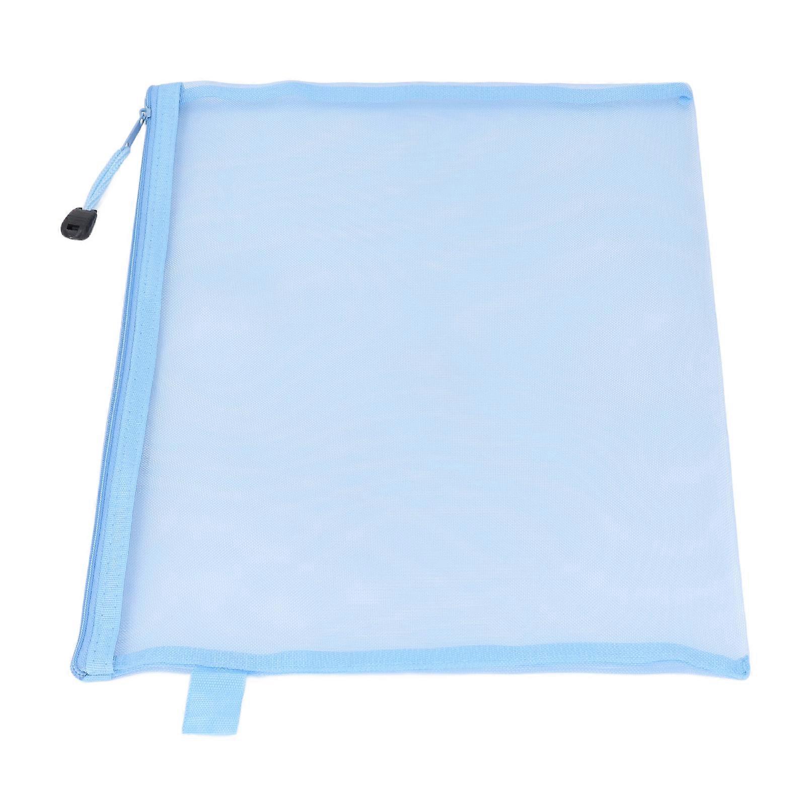 10 Pcs Mesh Zipper Pouch Bag Transparent Nylon A4 Paper Pouch for Office File Document School Stationery Blue 