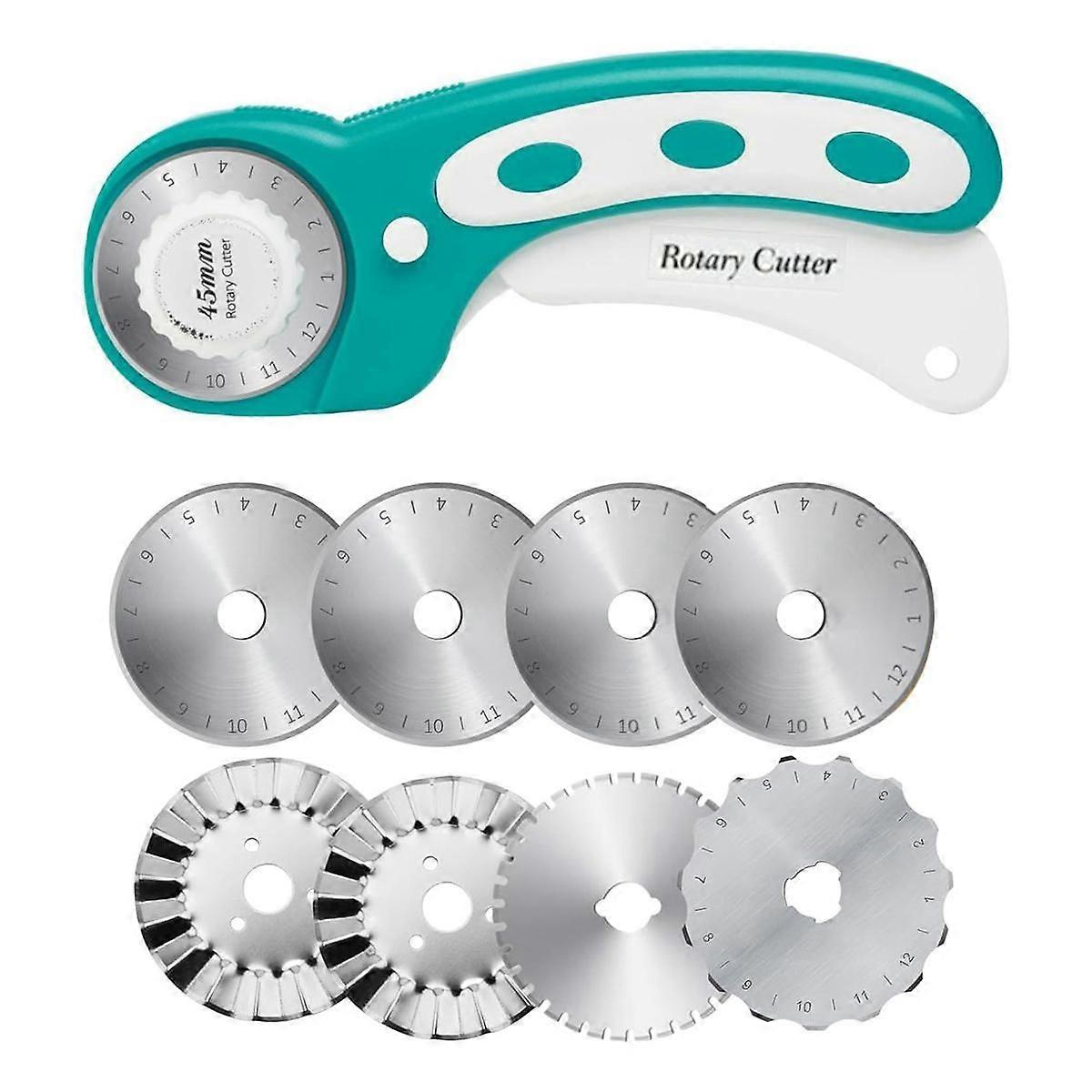45mm Rotary Cutter for Fabric with 8Pcs Rotary Blades, Rolling Fabric Cutter Crochet Edge Skip Blade Perforating
