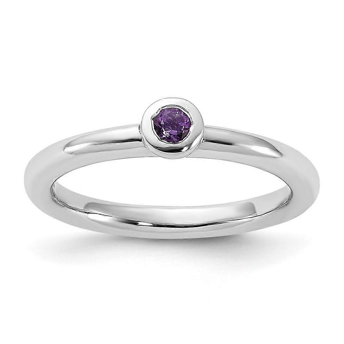 2.3mm 925 Sterling Silver Stackable Rhodium Plated Amethyst Ring-Stackable-Ring for Women - Ring Size: 5 to 10