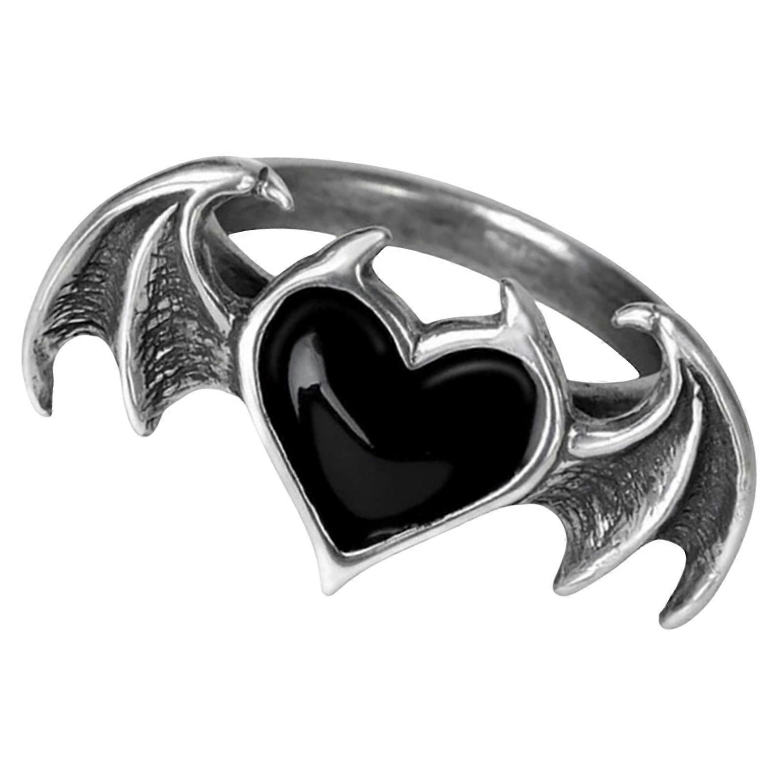 Unique Gothic Devil Bat Heart Wing Ring Vintage Party Ring for Christmas