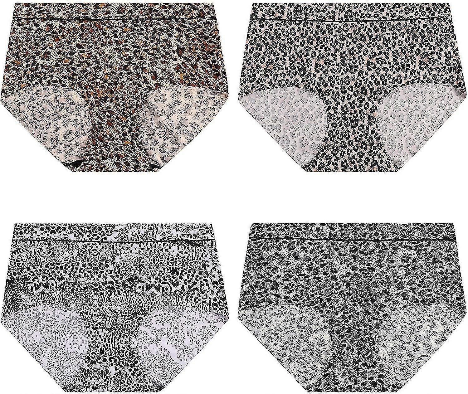 4db Női Varrat nélküli Bugyi Leopard Ice Silk Hipster Fehérnemű rövidnadrág