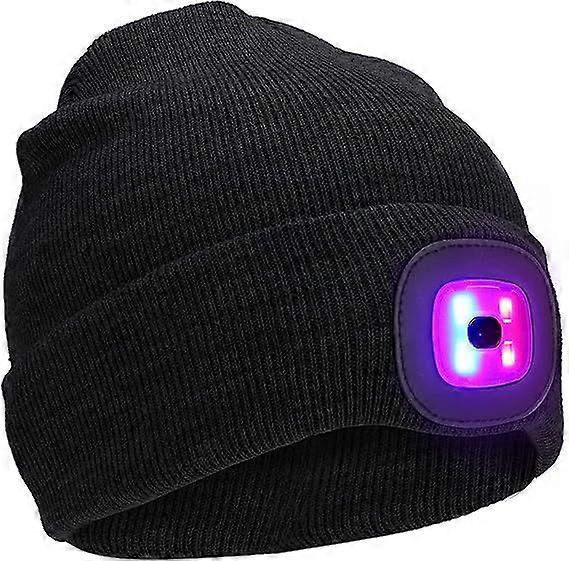 LED Wintermütze Herren Wintermütze LED Mütze 4 LED Scheinwerferkappe LED Stirnlampe Winter Strickmütze schwarz