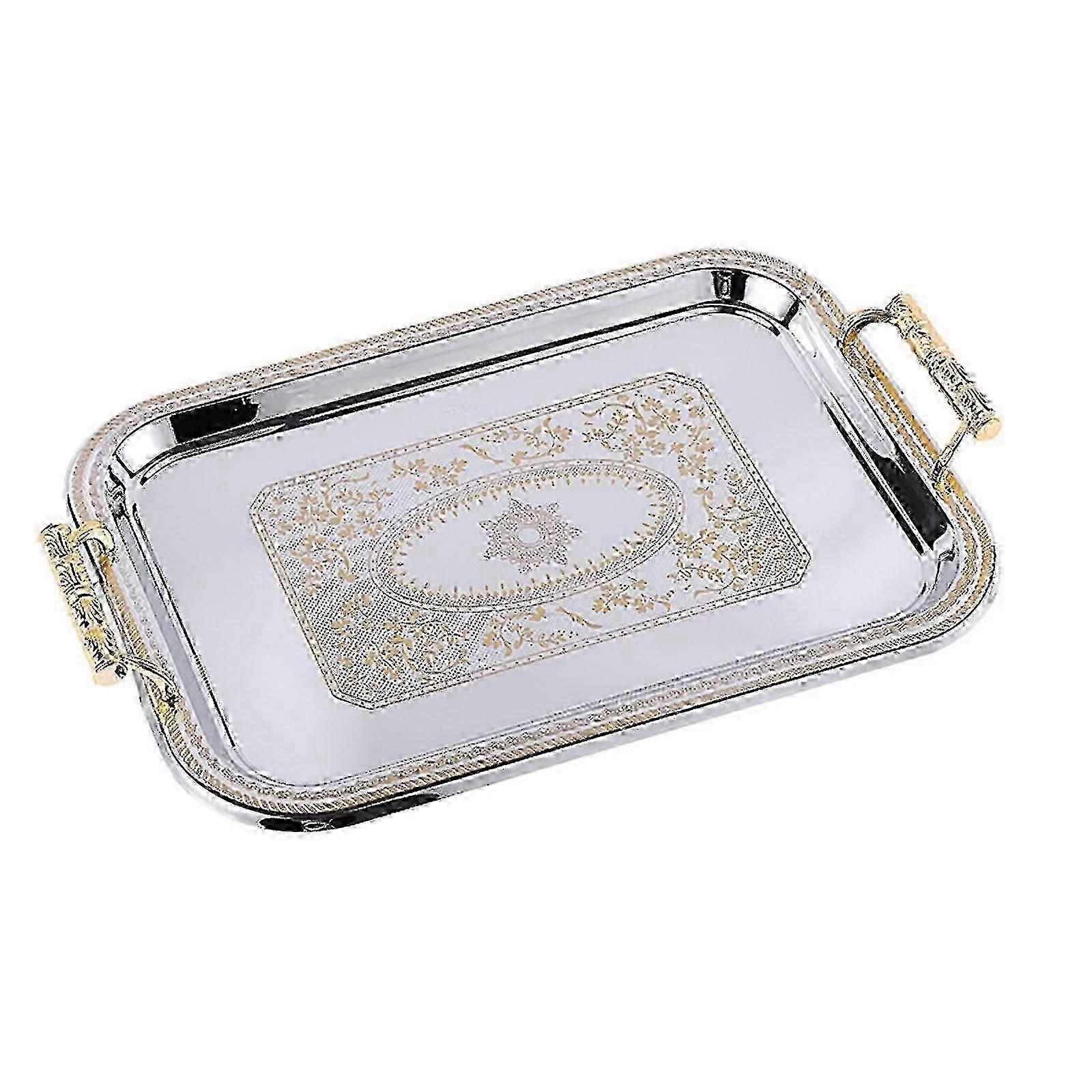Nordisk rustfritt stål serveringsbrett med håndtak Elegant rektangulær kaffebar Matholder Dessert Display Plate Dekor