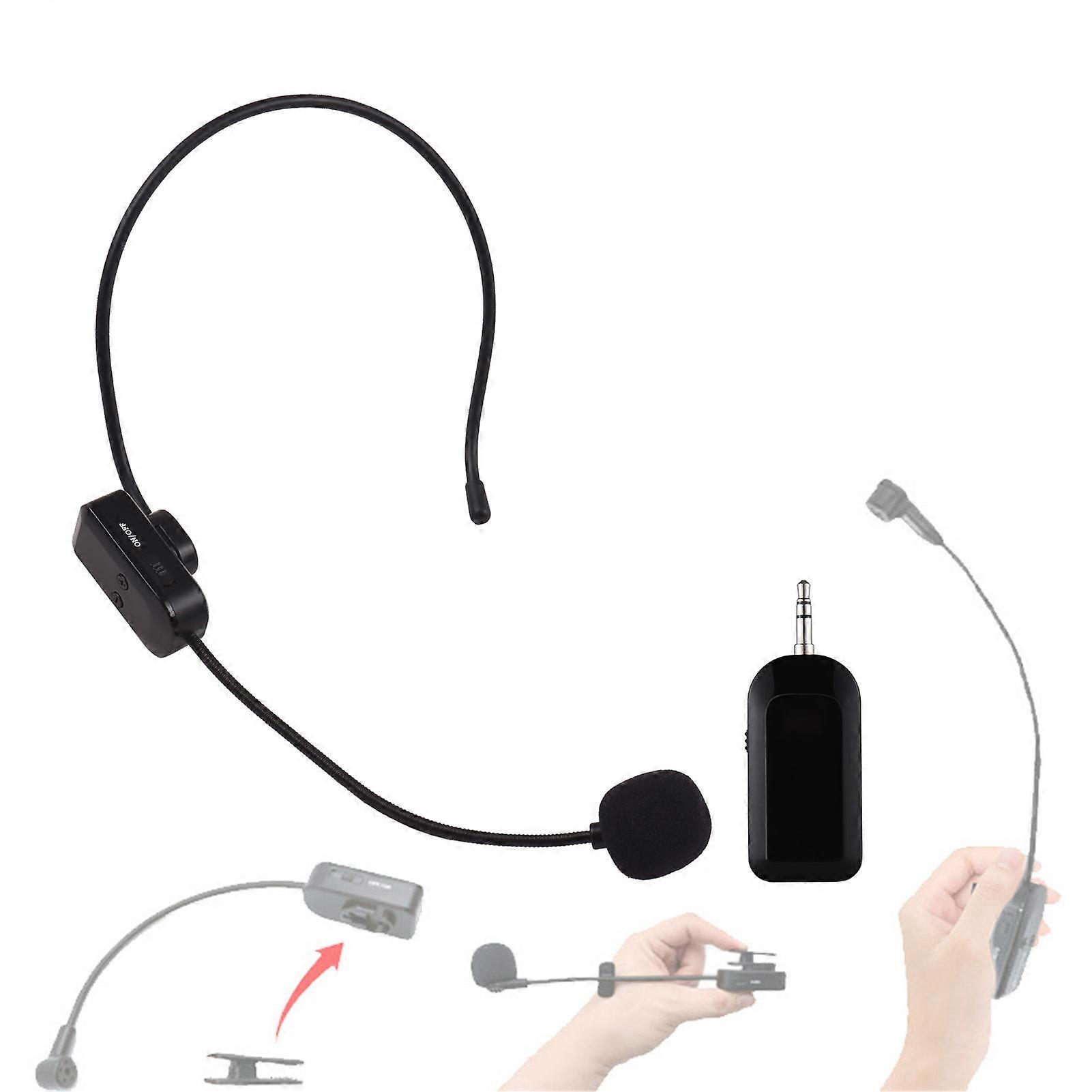 2.4G Wireless Microphone Headset, 98ft Range Receiver Headset Mic, Handheld Mic and Collar Clip 3 In 1 Professional Voice Amplifier Headset Microphon
