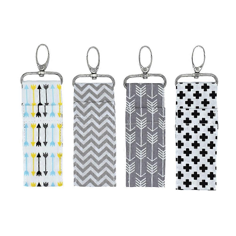 4PC Women Lipstick Holder Keychain Pouch Strap Arrow Wave Pattern Key Ring Bags (Big Arrow, Colorful Arrow, Cross and Ripple Pattern)