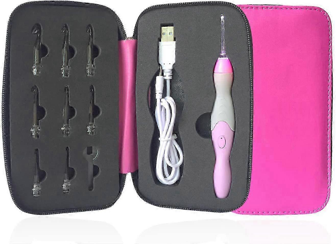 Lighted Crochet Hook Set with 9 Interchangeable Heads, Sizes 2.5mm to 6.5mm