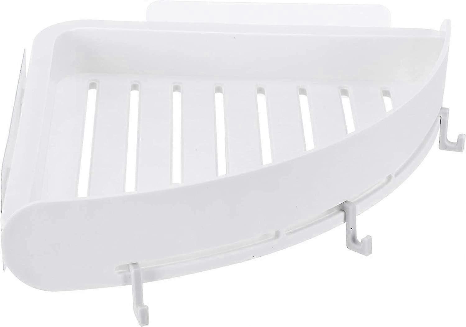 Corner Shower Caddy, No-Punch Shelf Organizer with Hook in White