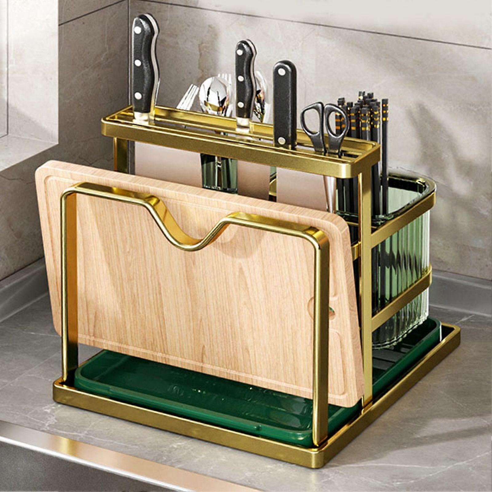 سكاكين المطبخ حامل عيدان تناول الطعام متعدد الوظائف أواني تقطيع لوح سكاكين تجفيف الرف للكونترتوب 