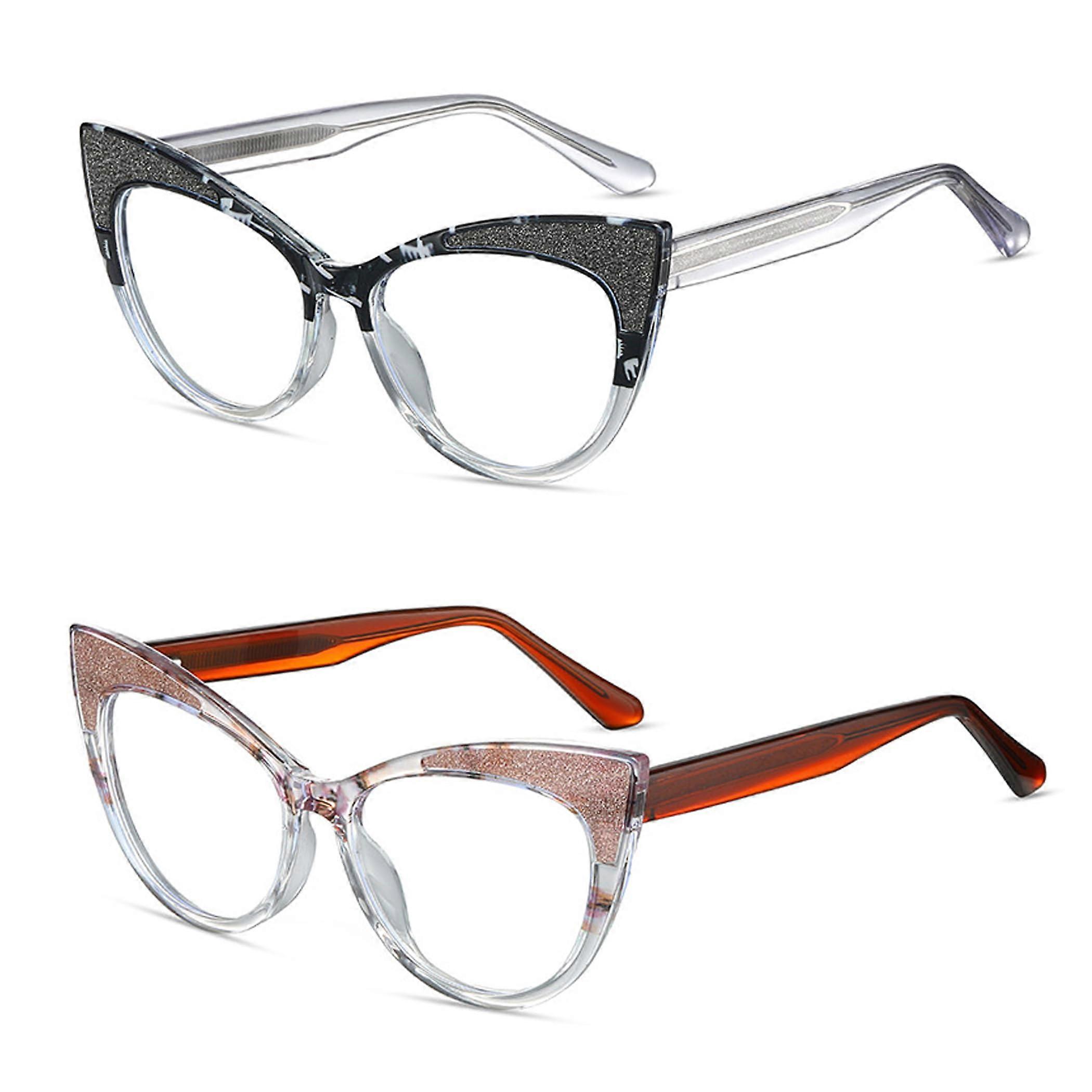 2Pack Bling Square Cateye Reading Glasses Spring Hinges Blue Light Blocking Computer Readers Unisex
