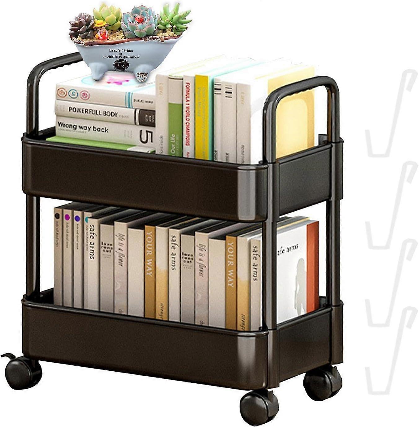 2-Tier Rolling Storage Cart Multi-Functional Storage Trolley Movable Bookshelf Cart Slim Storage Cart