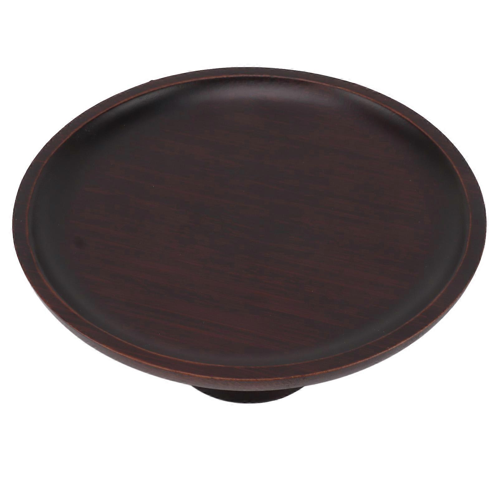 Tall Solid Wood Fruit Plate 16.5cm Round Black Cake Tray
