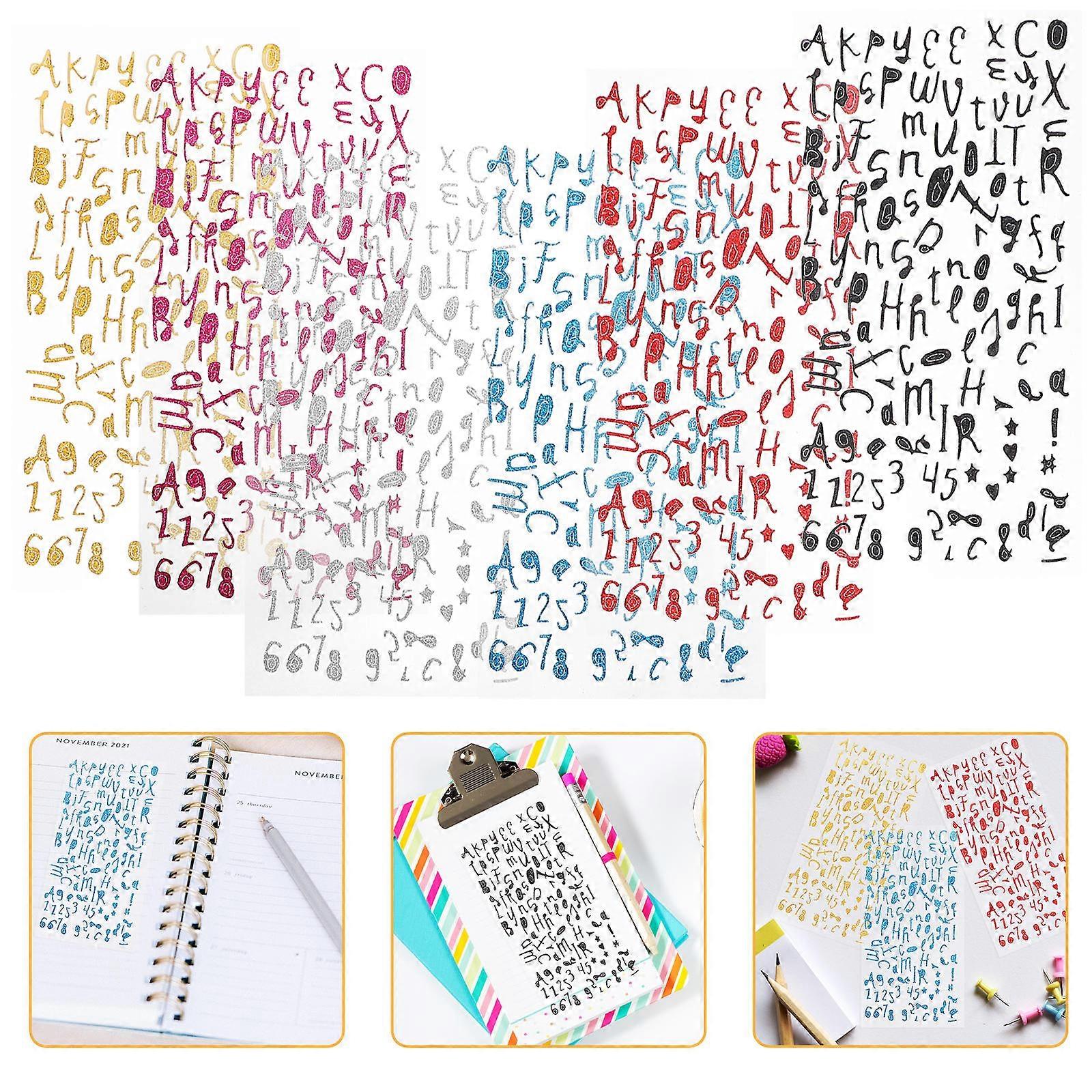 Glitter Alphabet Stickers Self Adhesive DIY Decals for Scrapbooking, Phone Cases, Bottles, and Glass Decoration Crafting Material Set of 6 Sheets