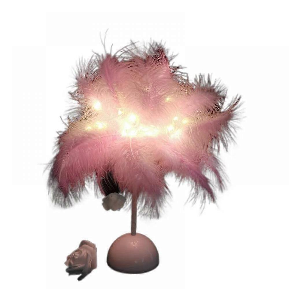 LED feather lamp dandelion copper wire lamp ins feather table lamp Net famous romantic room decoration lamp remote control Night Light