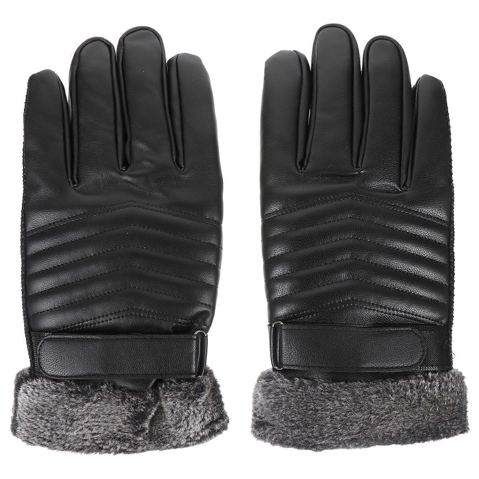 Winter Cycling Gloves Touch Screen Warm Unisex Design Black Plush 1Pair
