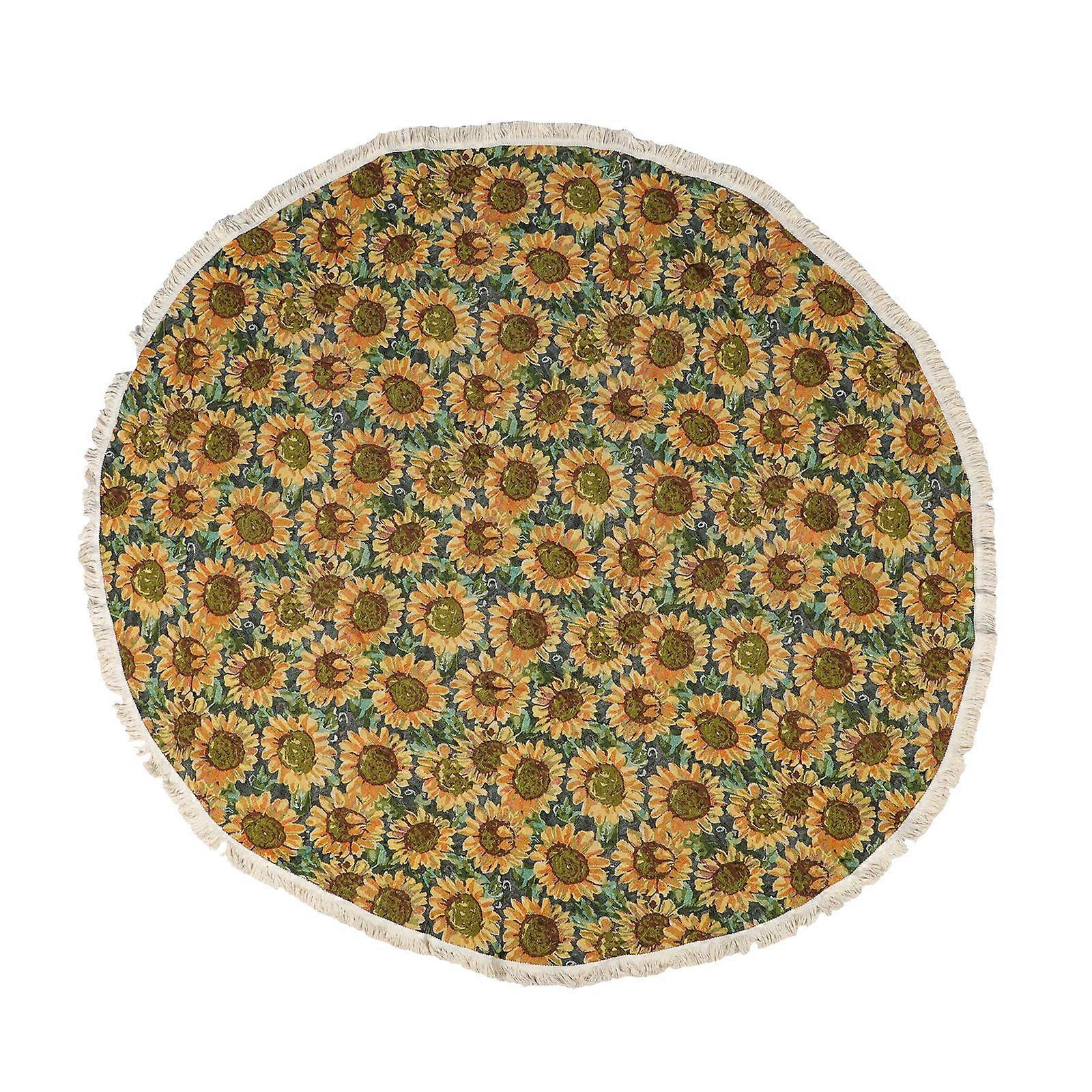 Sunflower Printed Round Table Cloth For Dining Table Cover Home Use Yellow 150x150cm Cotton 1Pack