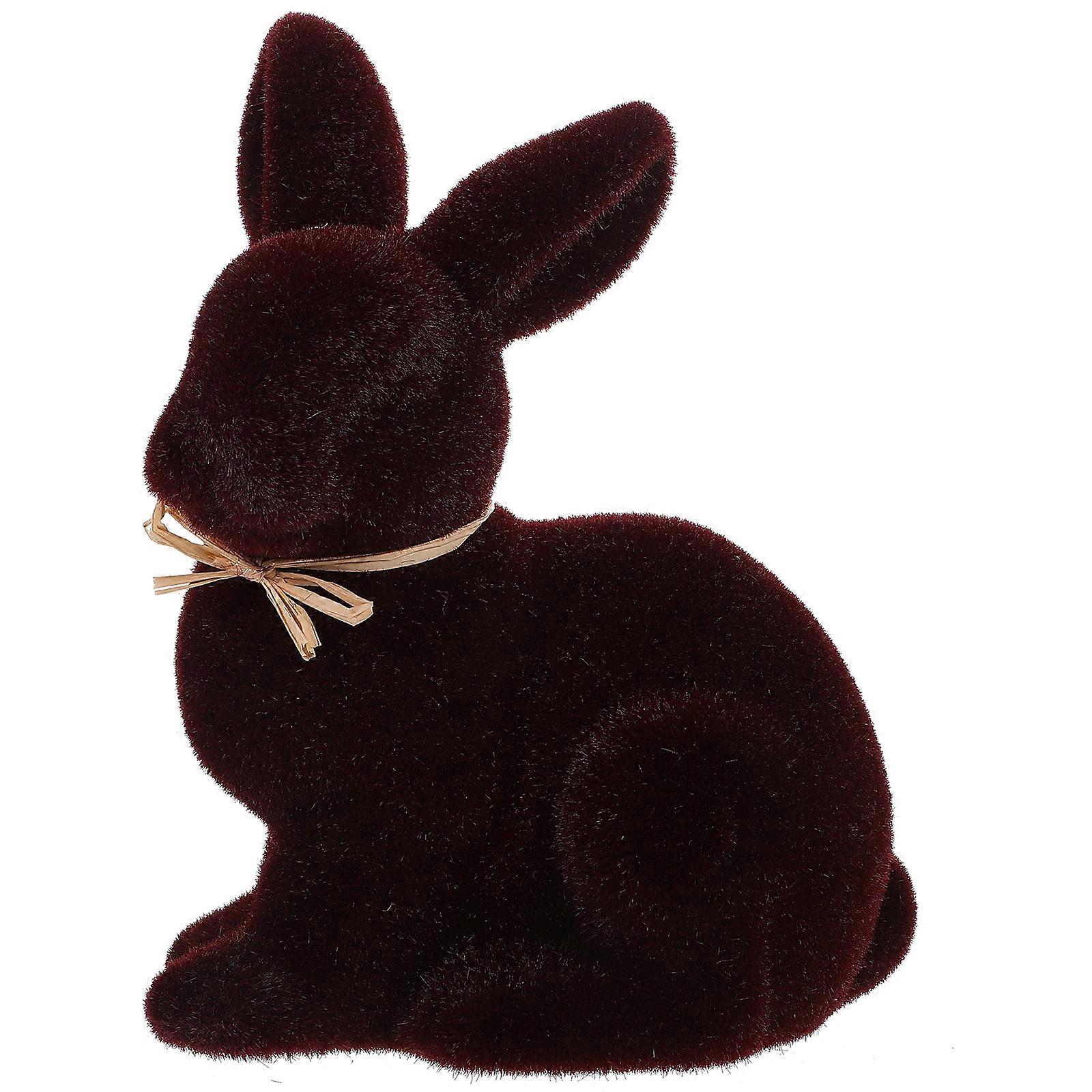 Flocked Bunny Decor Brown Rabbit Figurine Country Style Housewarming Guests 1Set