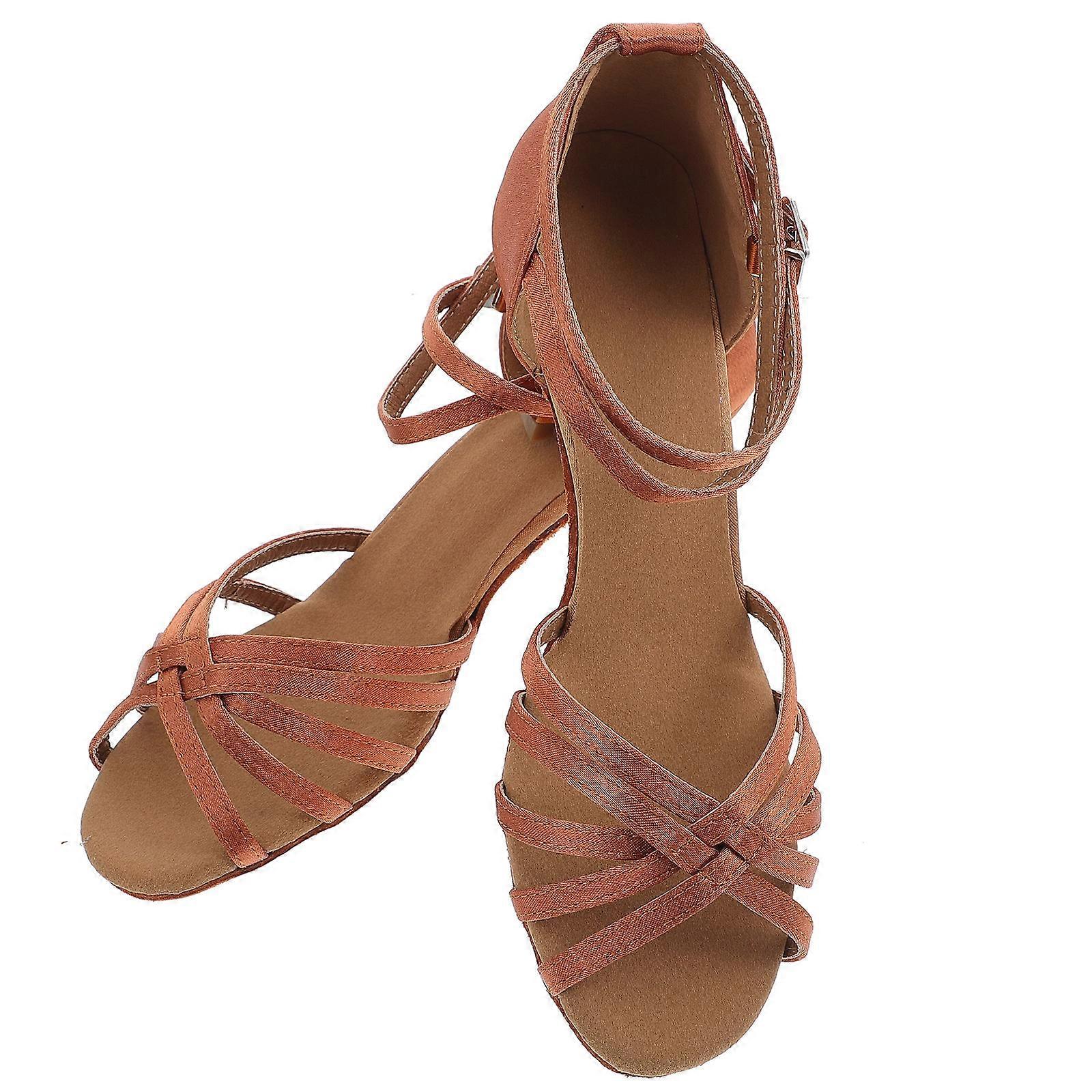 Latin Dancing Shoes For Lady High Heels With Knotted Strap In Golden Color Size 38 Designed For Dance And Banquet Wearing 1Pair