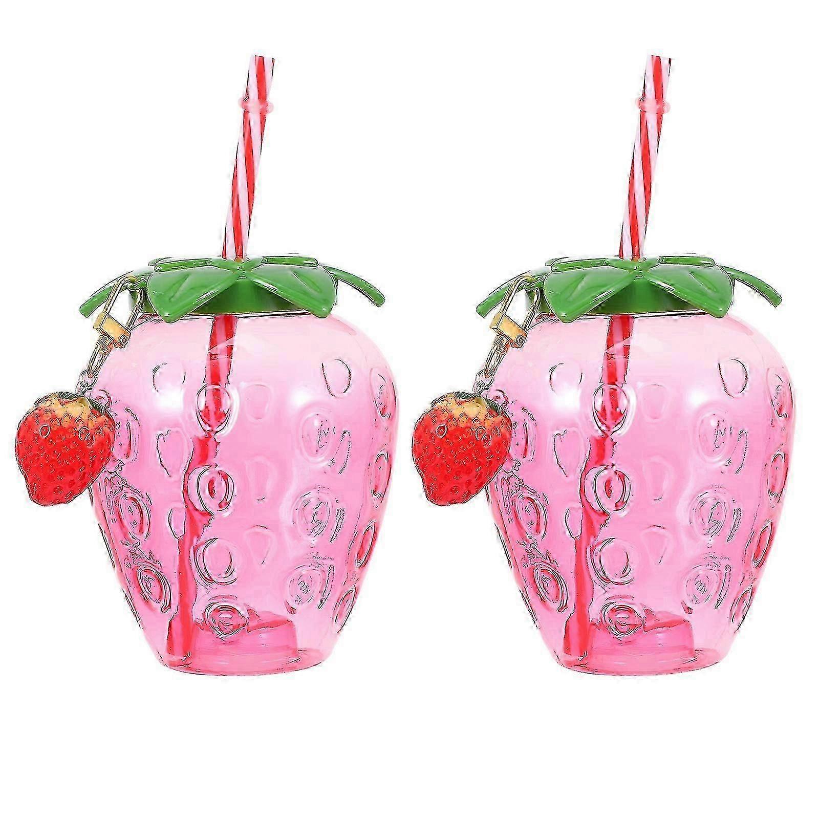 2pcs Creative Straw Cups Pretty Drink Cups Practical Strawberry Shape Cups