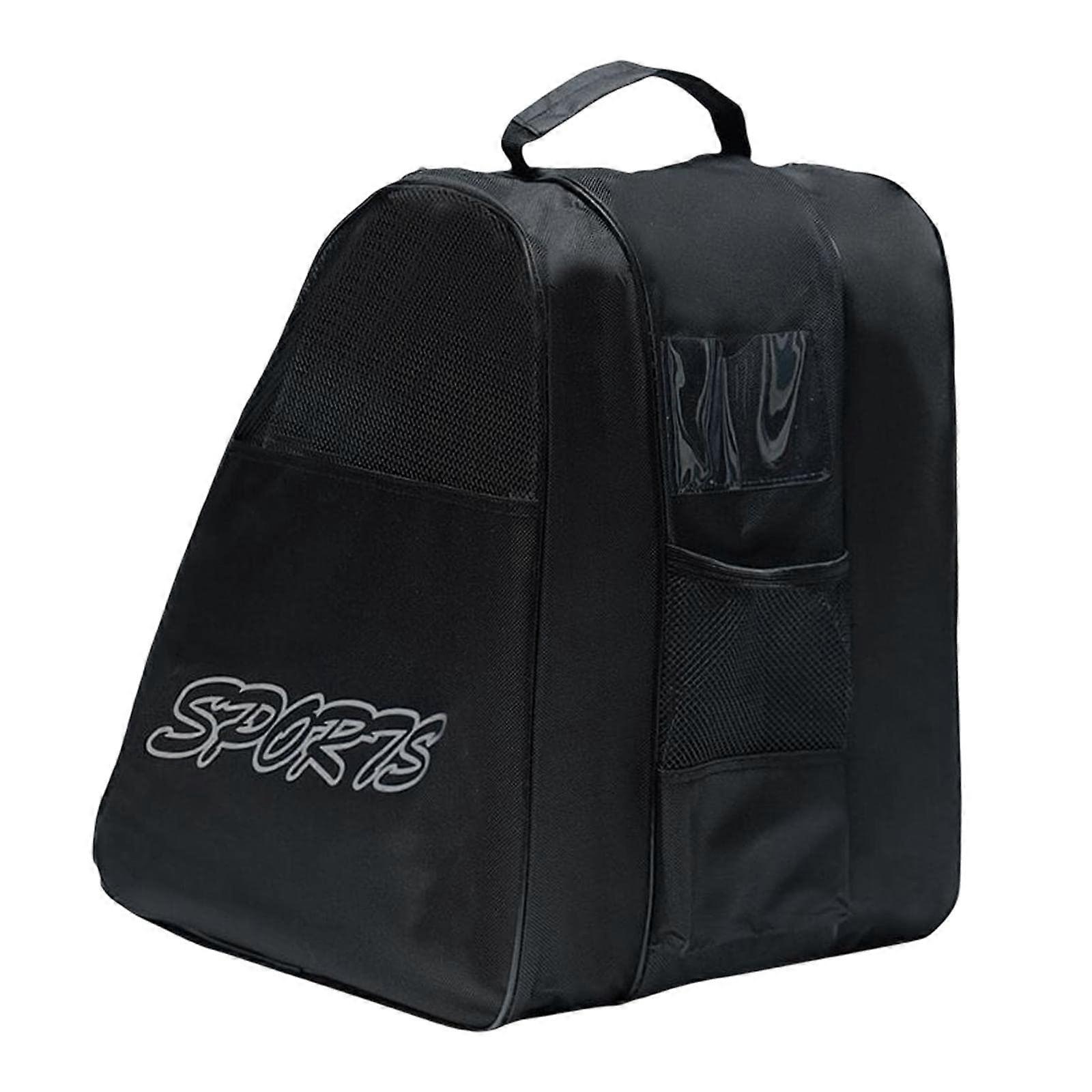 Ice Skate Bag Black Breathable Storage Handbag for Roller Skates with Adjustable Straps and Large Capacity