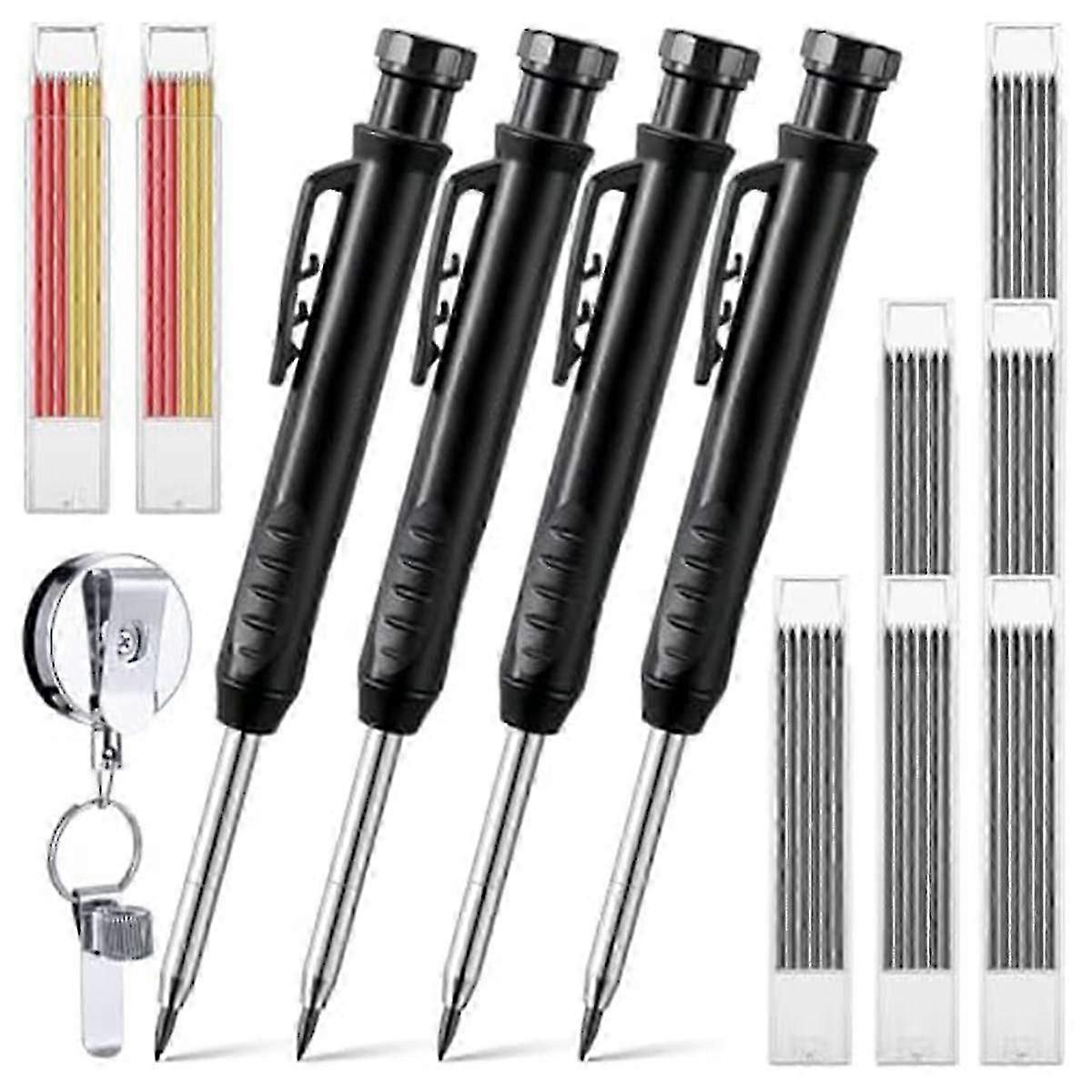 Juego de lápices para carpintería, juego de lápices mecánicos para carpintería de orificio profundo con orificio para bolígrafo retráctil