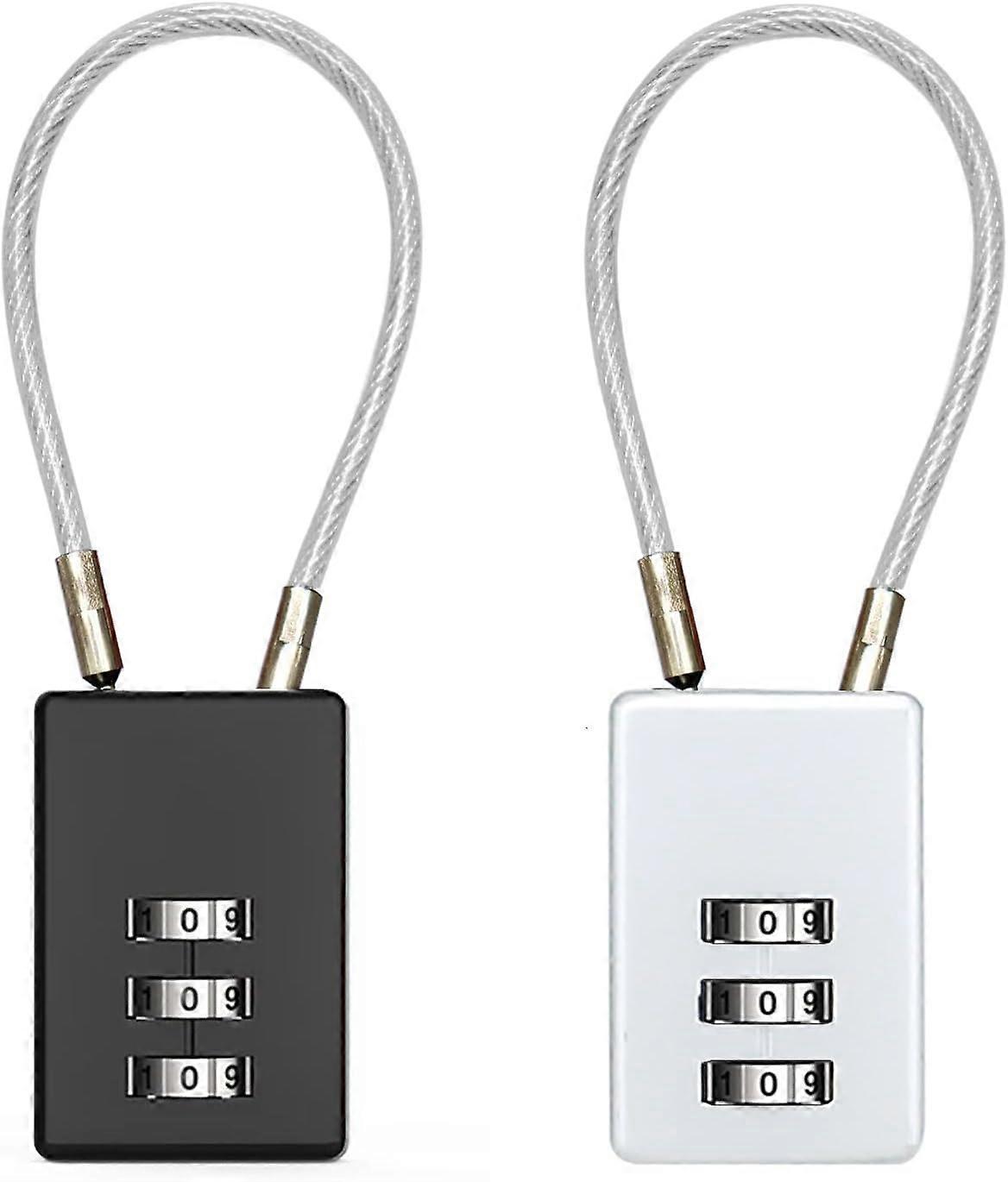Luggage lock, 3 digit padlock, 2 pieces (silver, black)