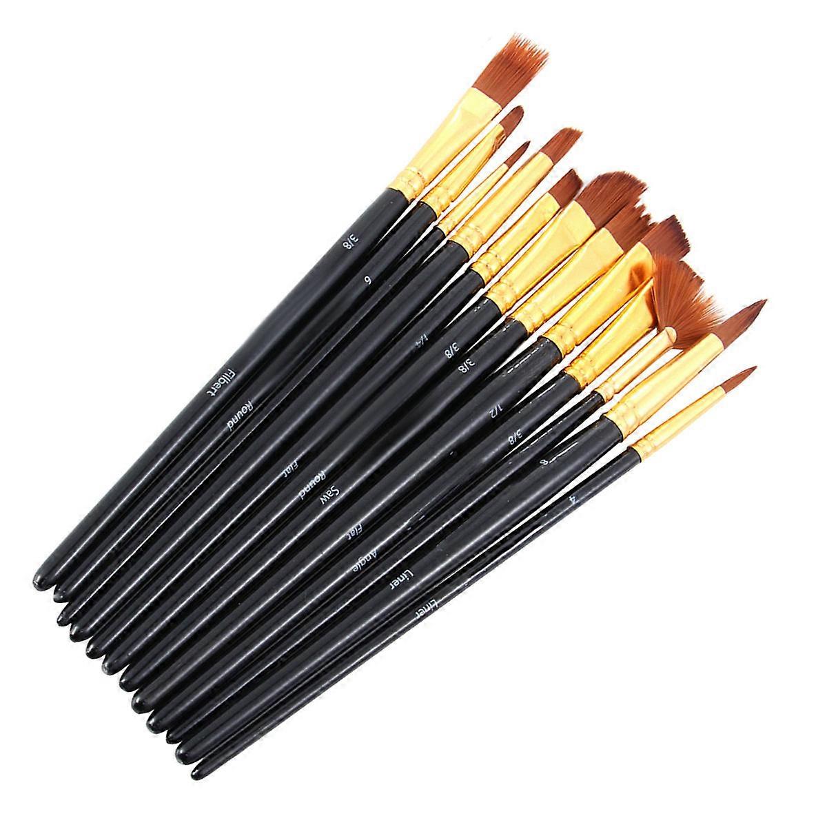 Flat Paddle Paint Brush Set Artist Brush for Students Artists Use Plastic Bristles Material 12Pcs