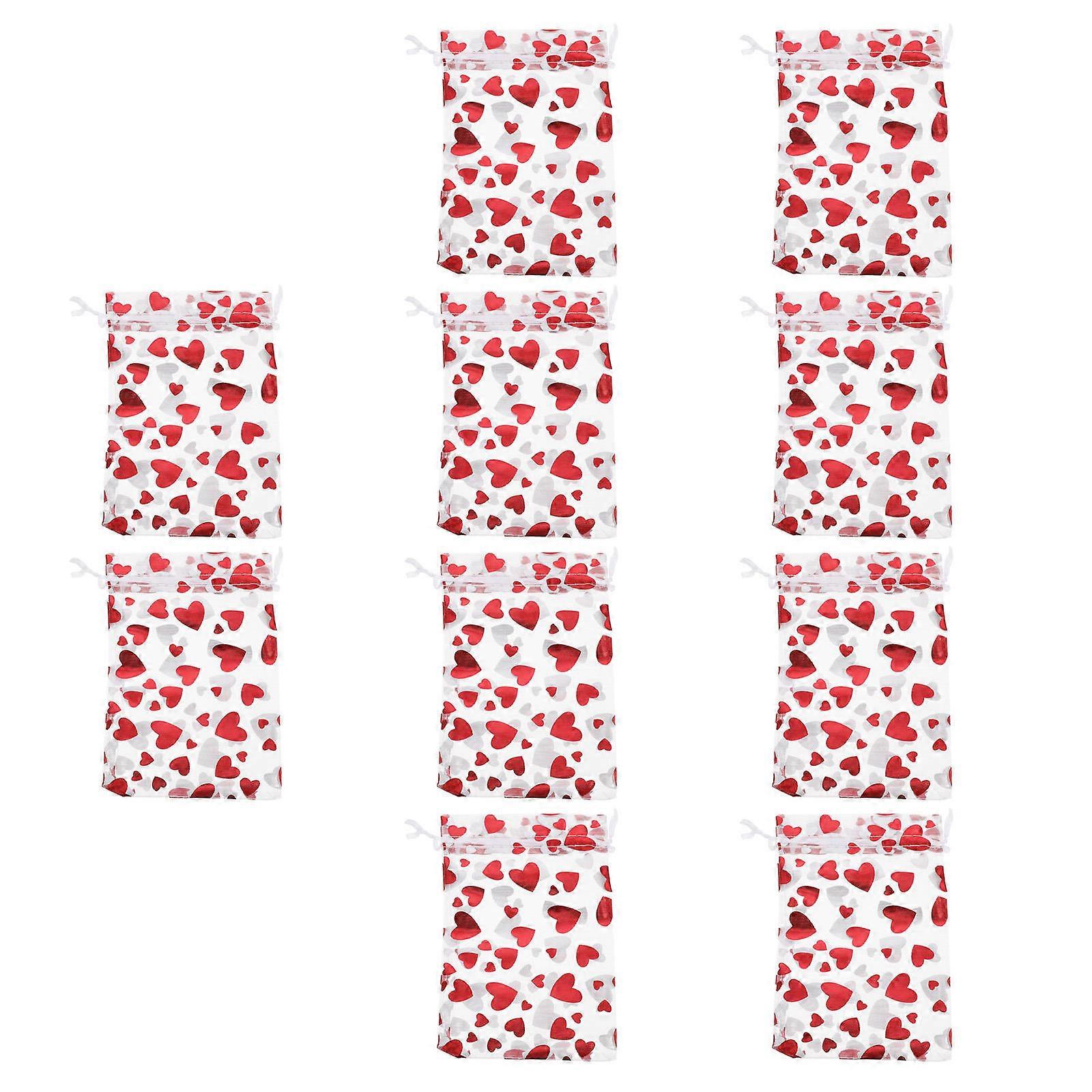 Party Candy Pouches Drawstring Bags Valentine's Day Parties Red Heart Shape 15X10CM Storage 50Pack
