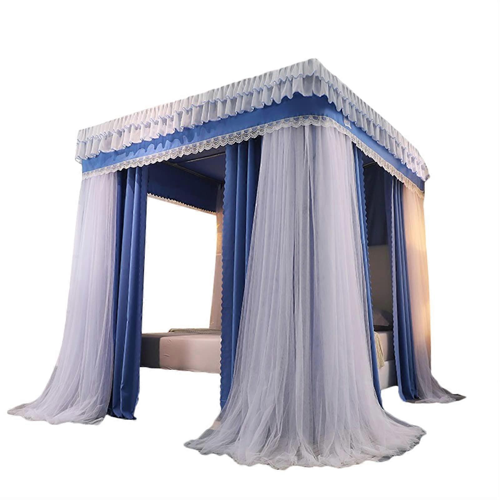 Day blanket, mosquito net, bed canopy, mosquito net, decorative bed canopy for girls' bedroom, dustproof blackout bed curtain blue 200x220x200cm