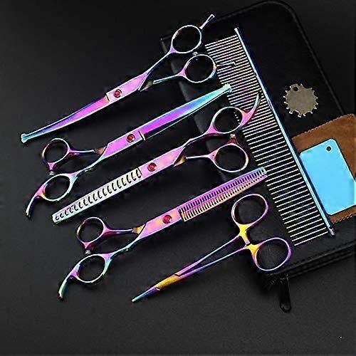 Dog Cat Pet Grooming Scissors Set Professional Rainbow Color Straight Thinning Curved Hairdressing Scissors for All Breeds