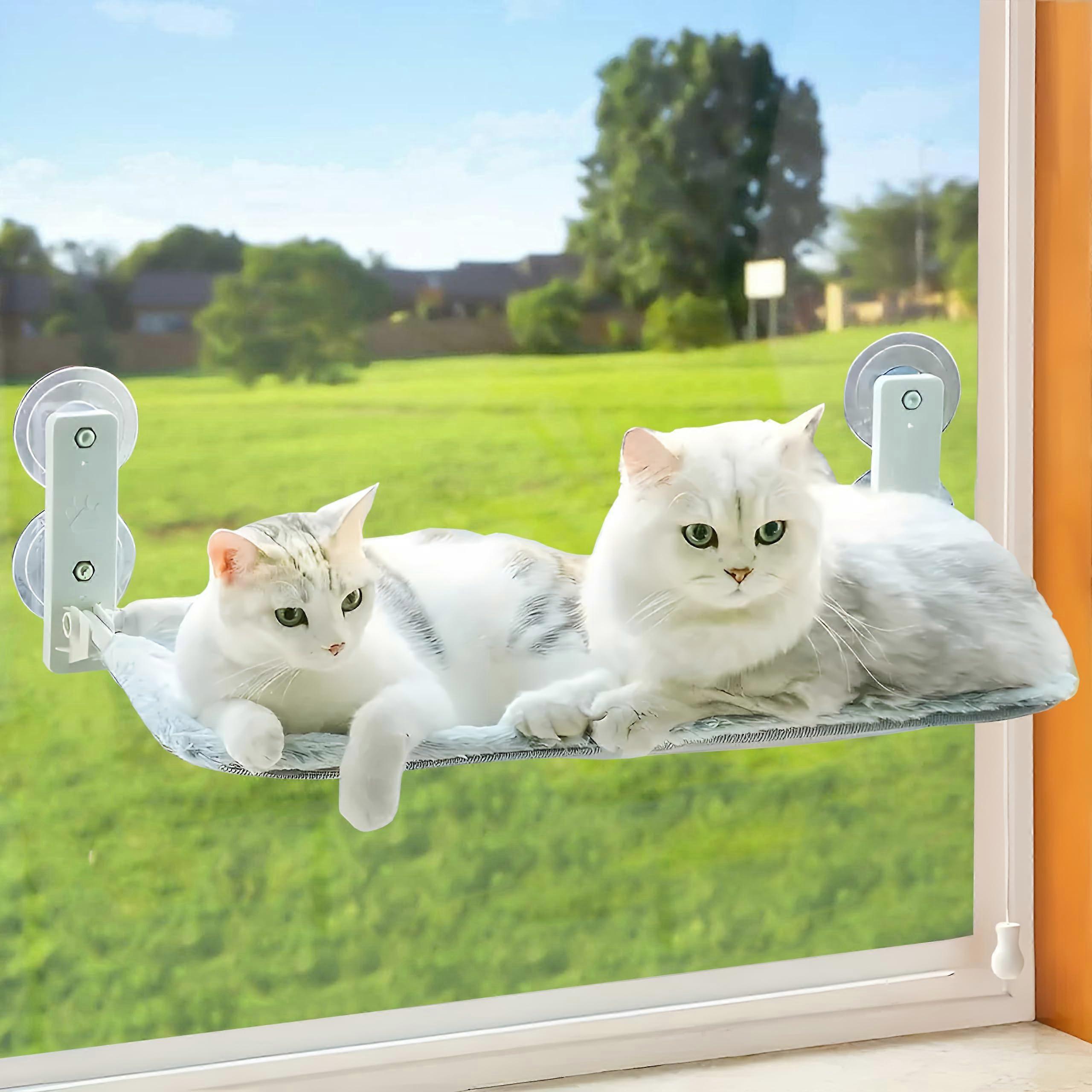 Cat Bed Window Folding Hammock with Stable Suction Cups (Grey Plush Mesh)