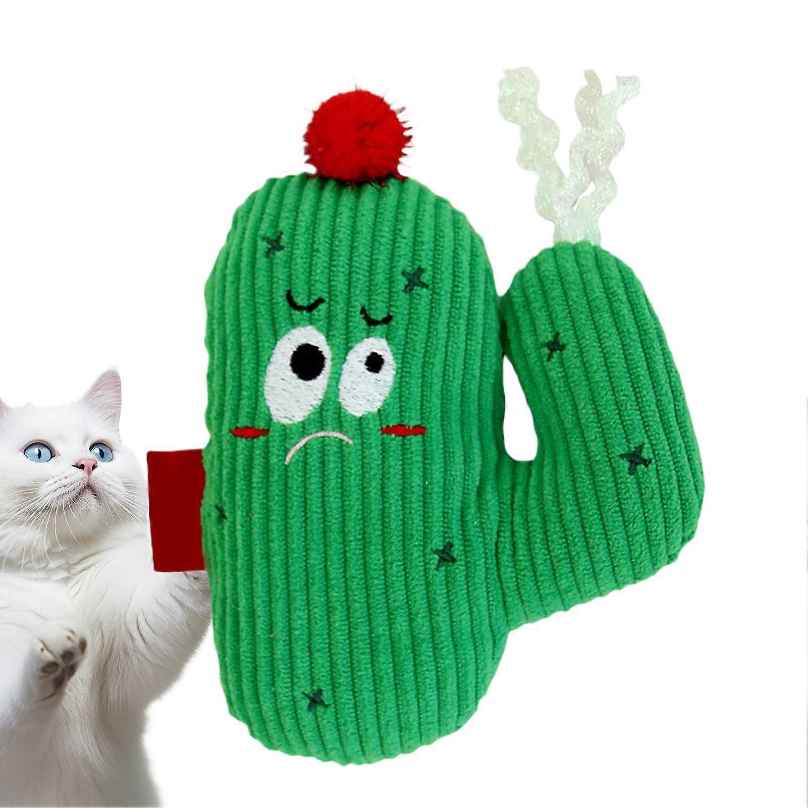 Interactive Cat Plush Toy, Soft Cactus-Shaped Chewable Plush Animal with Sound for Indoor Training and Playtime