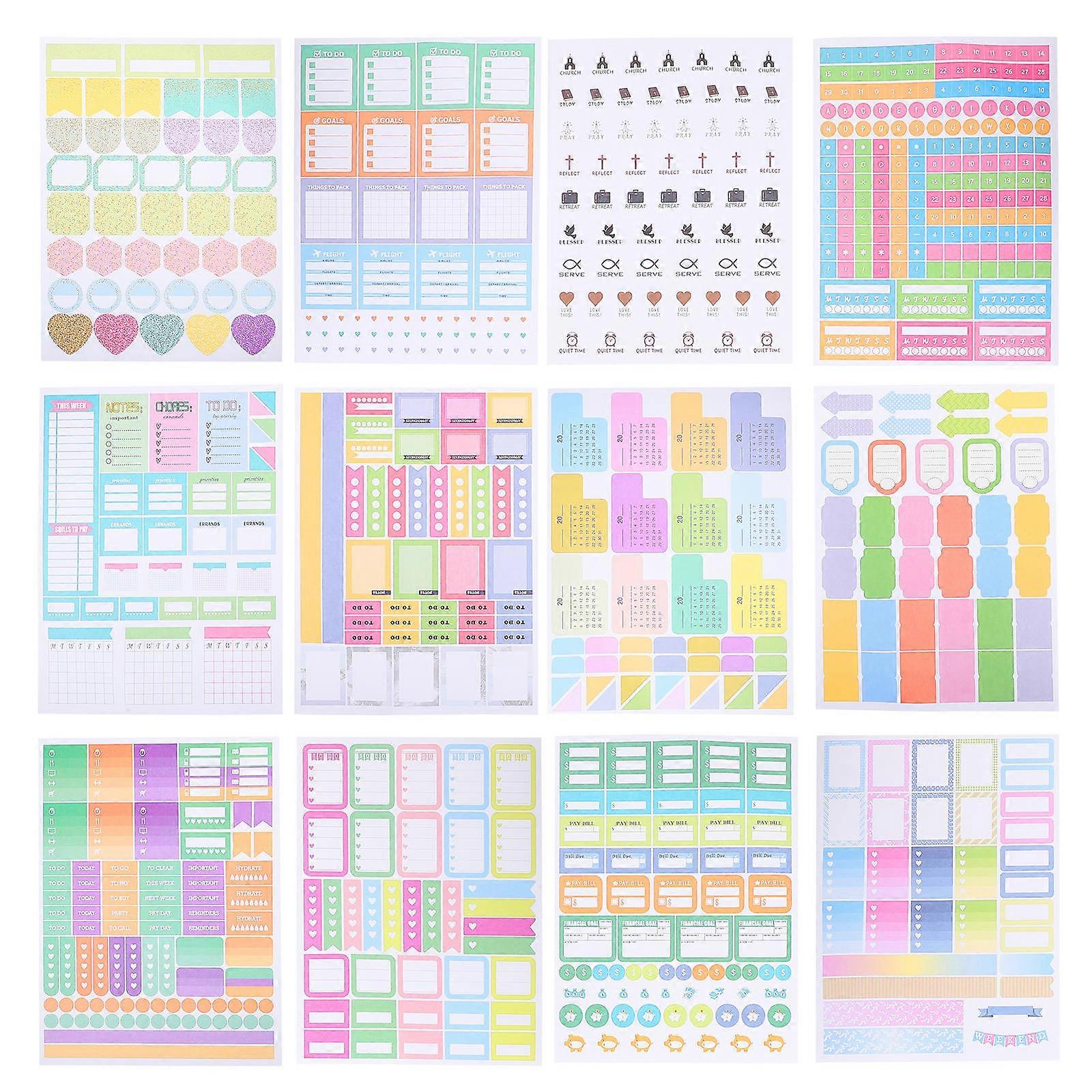Aesthetic Planner Stickers 12 Sheets Self Adhesive Decals for Daily Journaling, Scrapbooking, and DIY Organization Projects