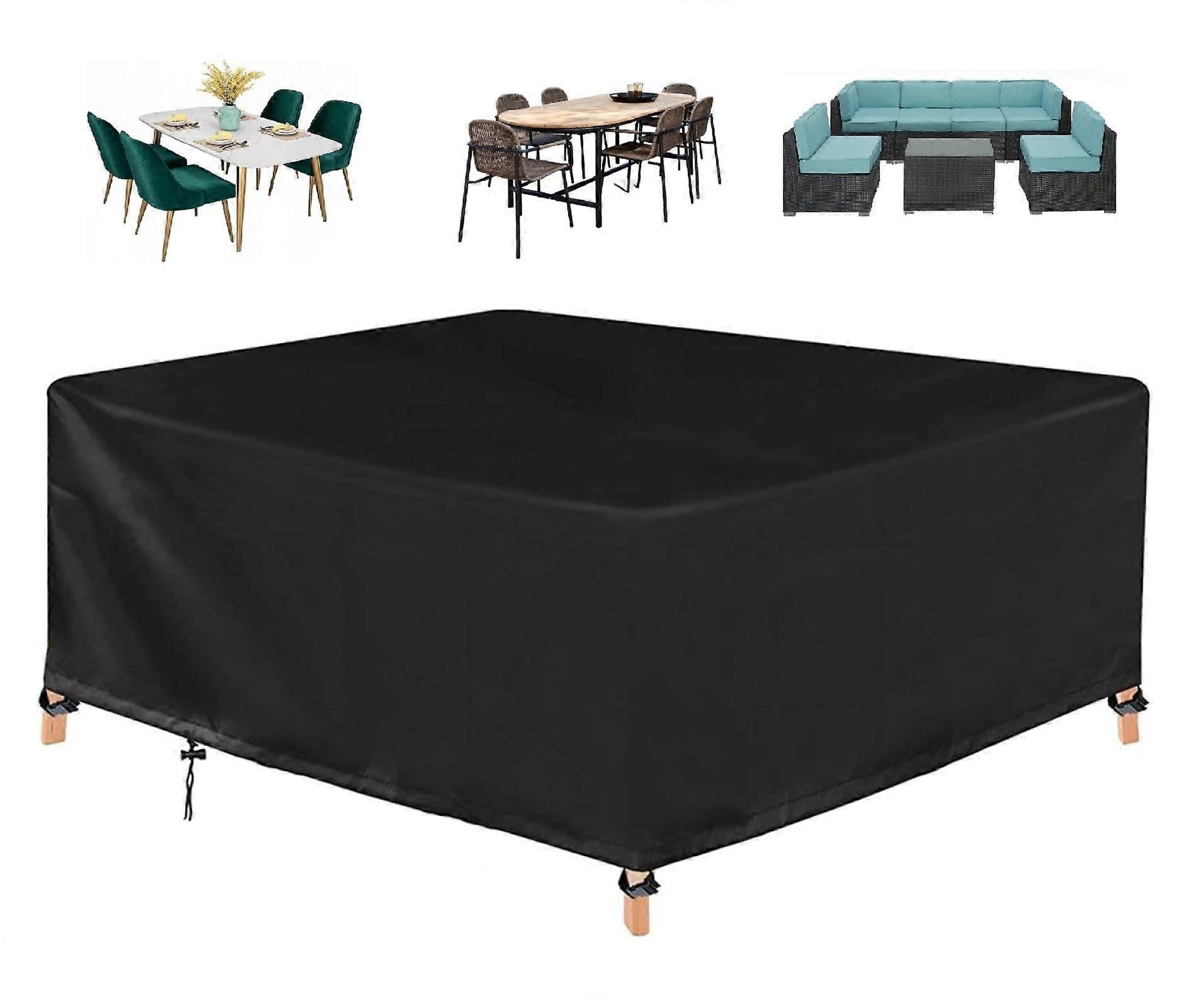 Waterproof Garden Furniture Cover 345x300x80cm for Rectangular/Square Table and Chairs – Durable Black UV Protection