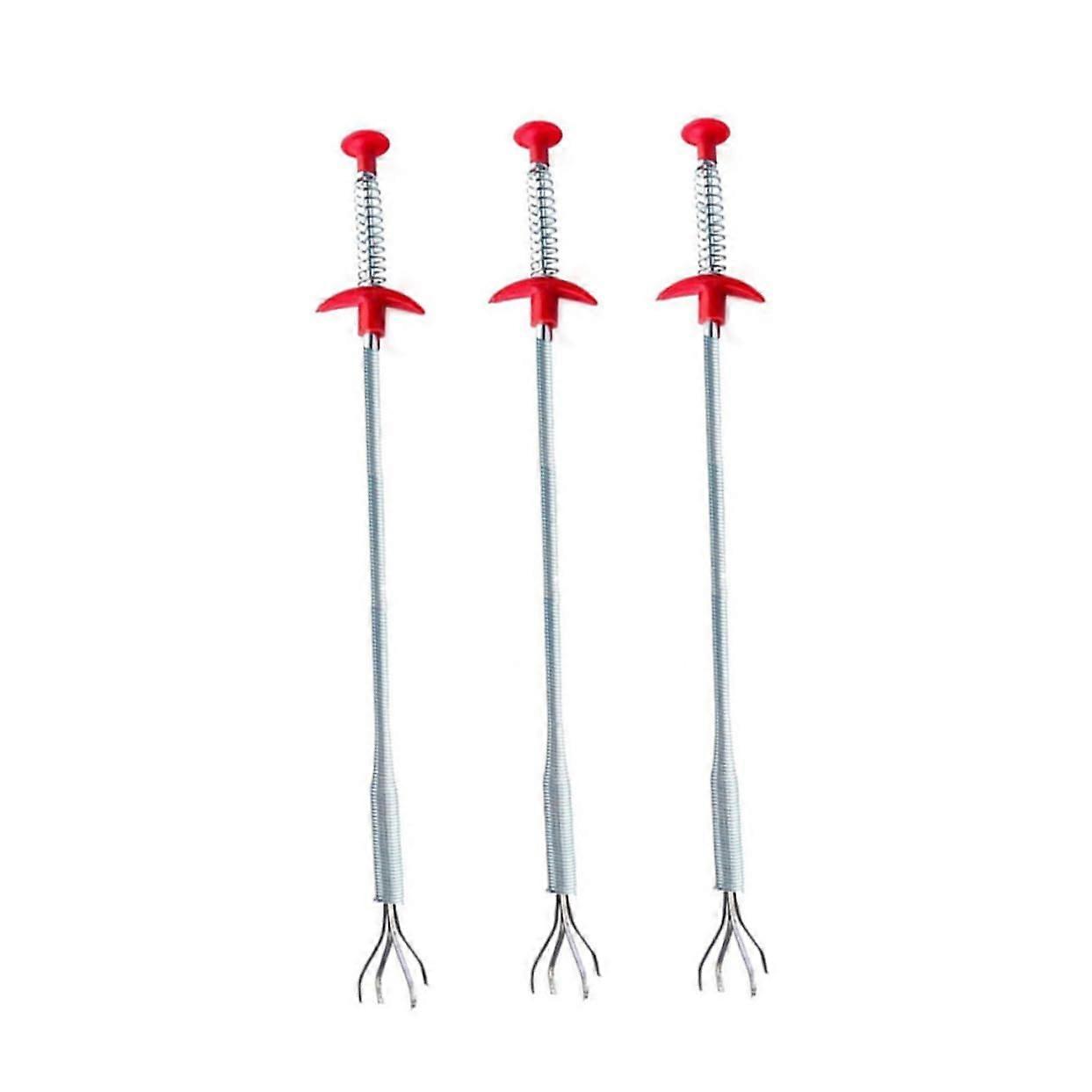 Pipe Cleaner Drain Cleaner Extractor - Pack of 3 Red Flexible Cleaning Tools for Clogged Drains