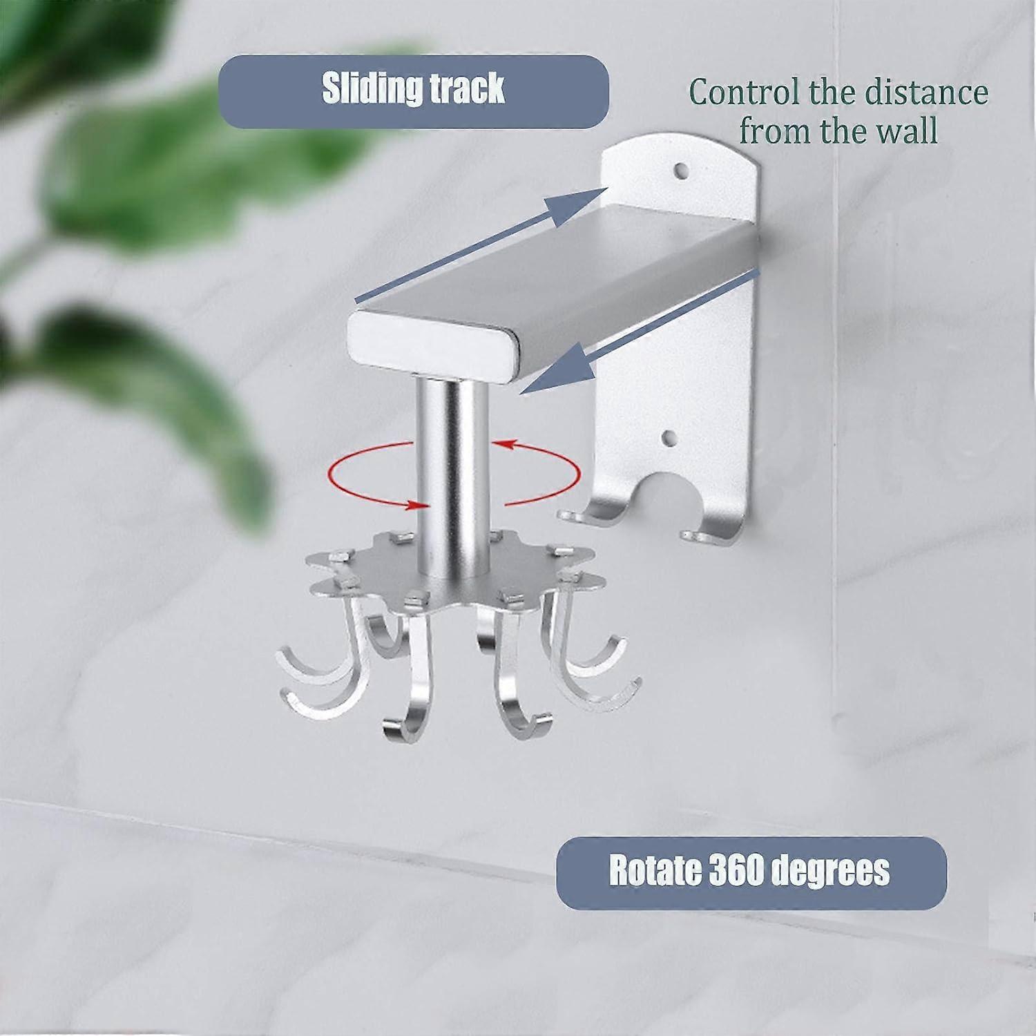 1PCS Kitchen Rotating Hook with 8 Hooks Telescopic Wall Hanging Hook for Kitchen Rack Multifunctional Storage Suitable for Kitchen