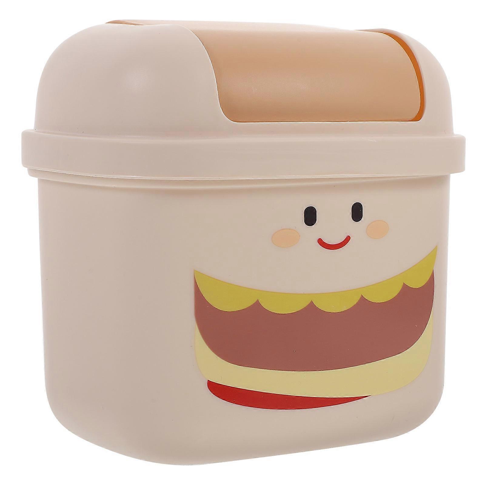 Cute Cartoon Desktop Trash Can with Swing Lid, Lightweight Odor Proof Waste Bin for Office Bedroom Tabletop Decorative Garbage Basket