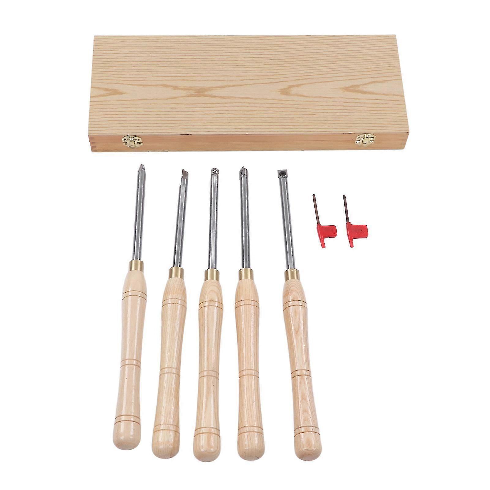 5Pcs Wood Turning Tool Carbide Lathe Chisel Full Size Wooden Handle For Woodworking