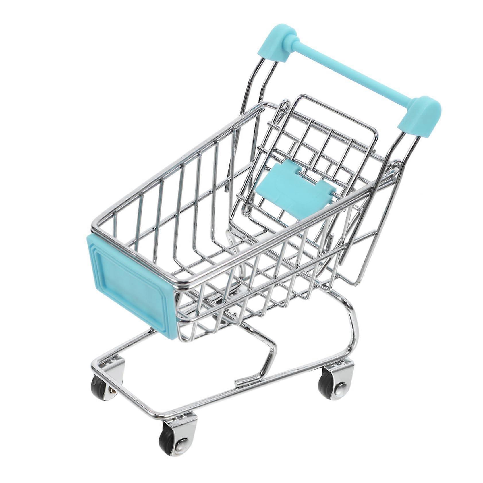 Mini Shopping Trolley for Hand Trolley in Miniature Format Ideal for Dollhouse Decoration and Creative Small Supermarket Shopping Trolley Light Blue