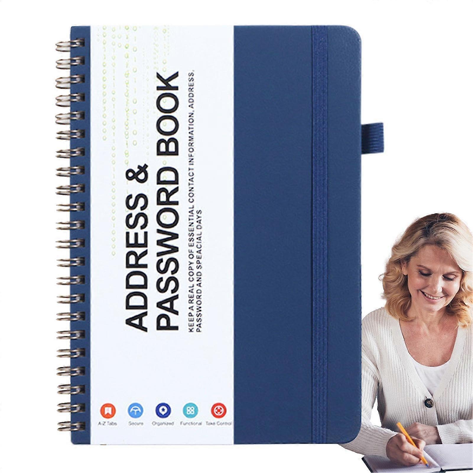 Password book with alphabetical tabs, small password books for seniors dark blue