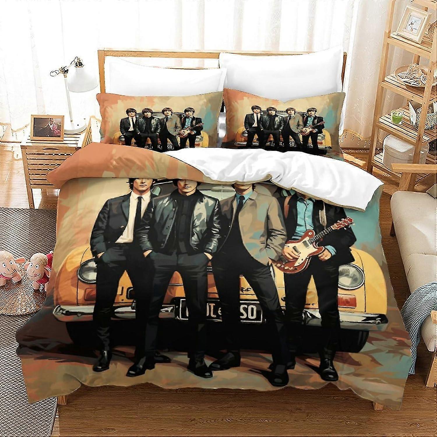 3D Printed Duvet Cover Set for Rock Bands Ultra Soft Microfiber Quilt Cover with Zipper Closure for Teens Adults 3-piece Set King
