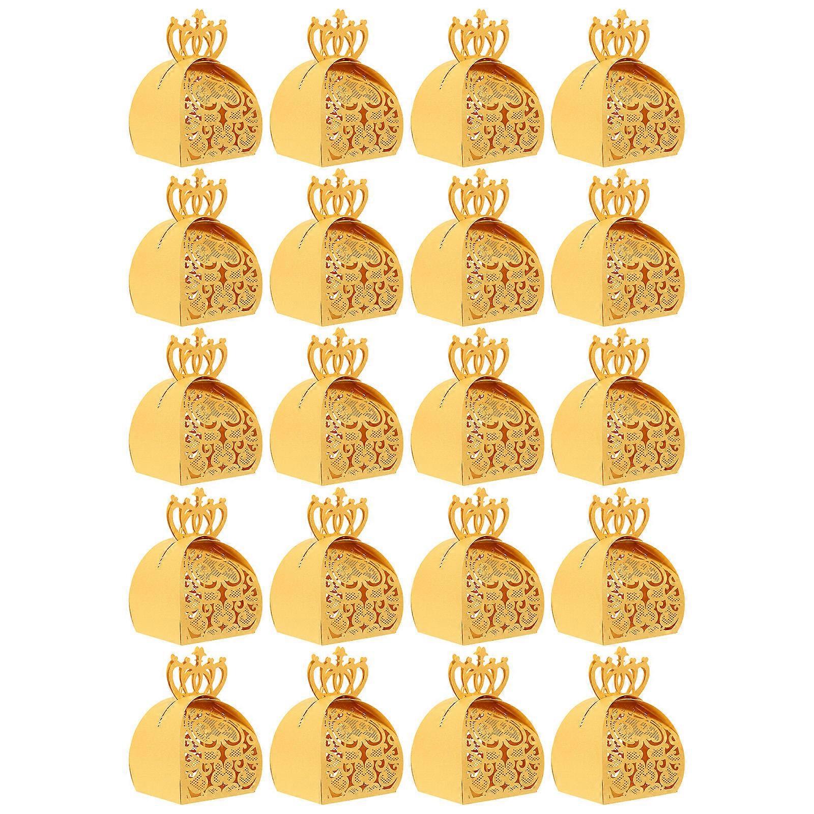 Wedding Candy Box Elegant Hollow Crown Shape Golden Paper present Packaging Sweets Storage 50Set
