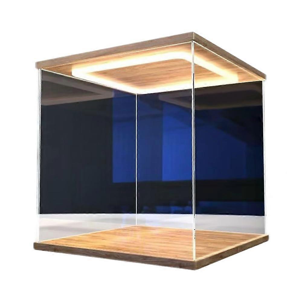 Transparent acrylic display case with light, stand, dustproof for collectibles (9.5x9.5x9.5cm; 10x10x10cm)