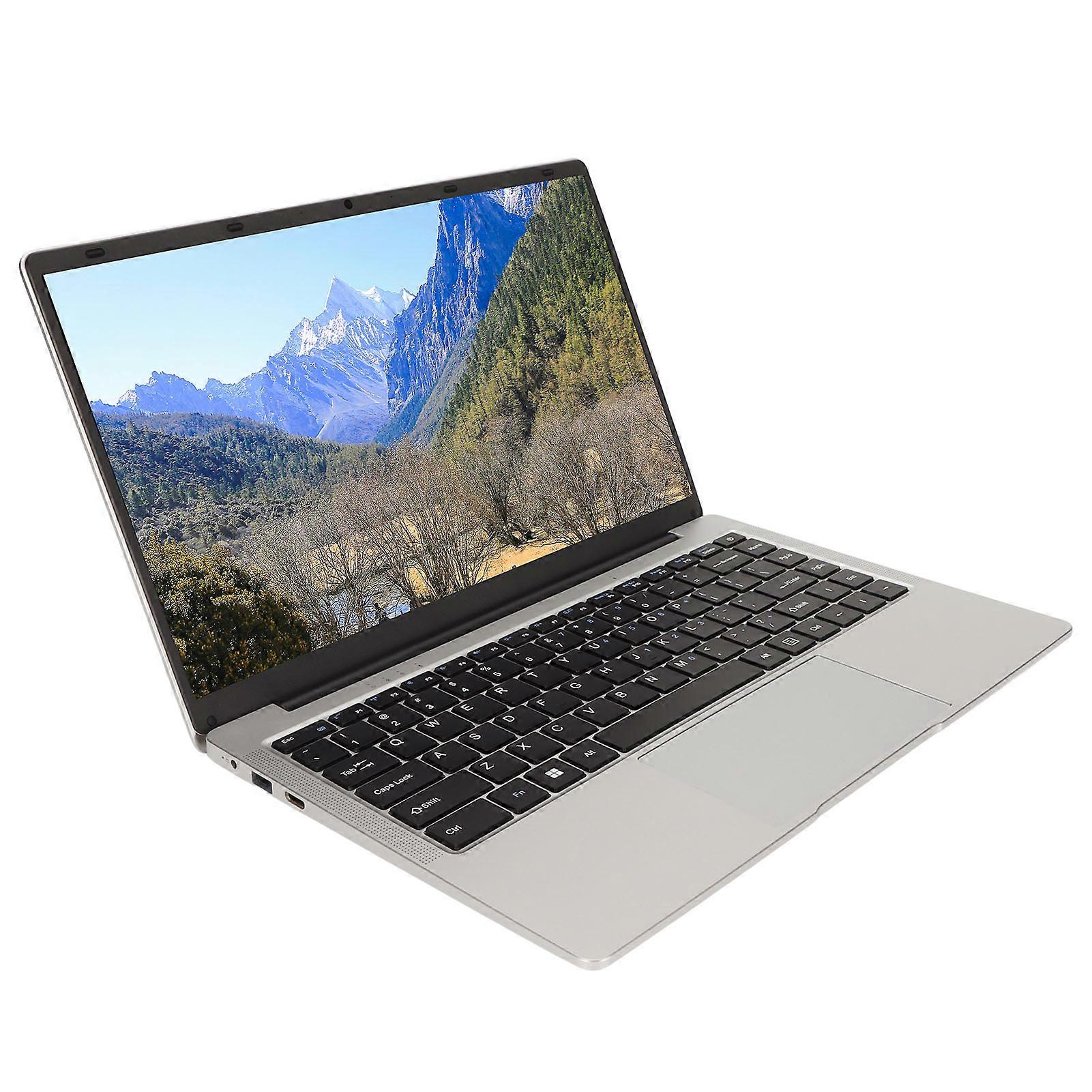 14inch Laptop for Windows 10 1920x1080 FHD Quad Core 4 Thread 6000mAh Silver Laptop with Camera Large Touchpad