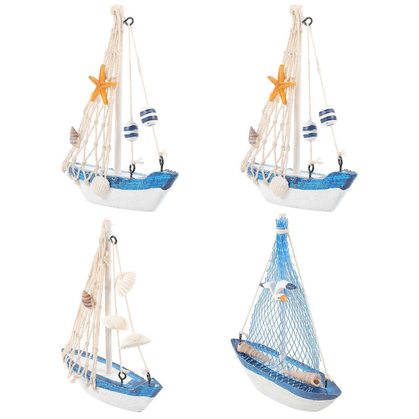4 قطع زخارف نموذجية للمراكب الشراعية الصغيرة ، ديكور المنزل البحري ، ديكورات القوارب الإبداعية على طراز البحر الأبيض المتوسط ، تصميم مضغوط لجو داخلي فريد من نوعه
