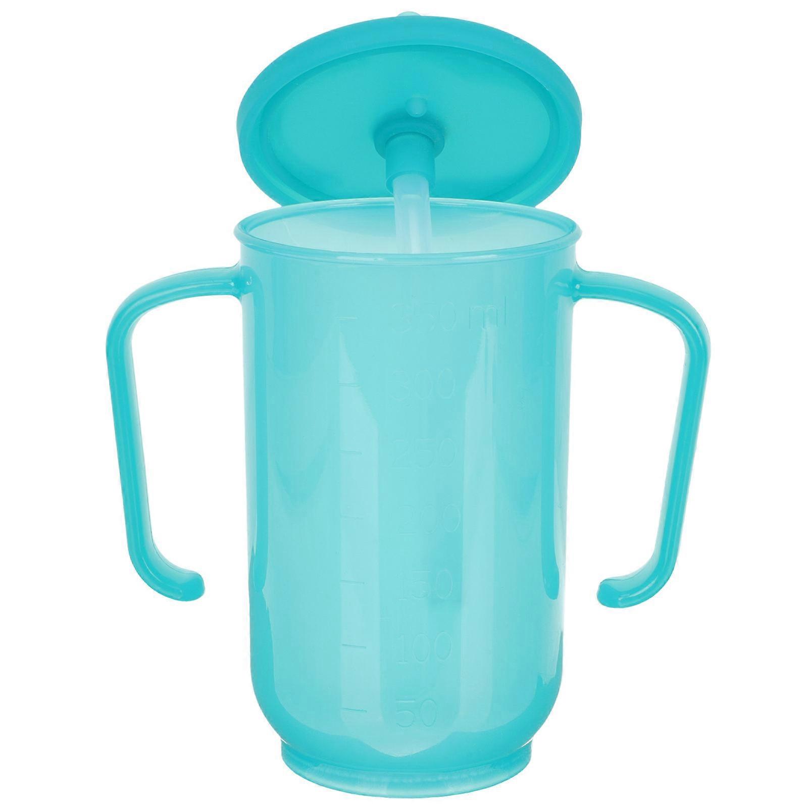 Blue Plastic Sippy cup for Elderly with Double Handles Spill Proof and Ergonomically Designed 8 oz