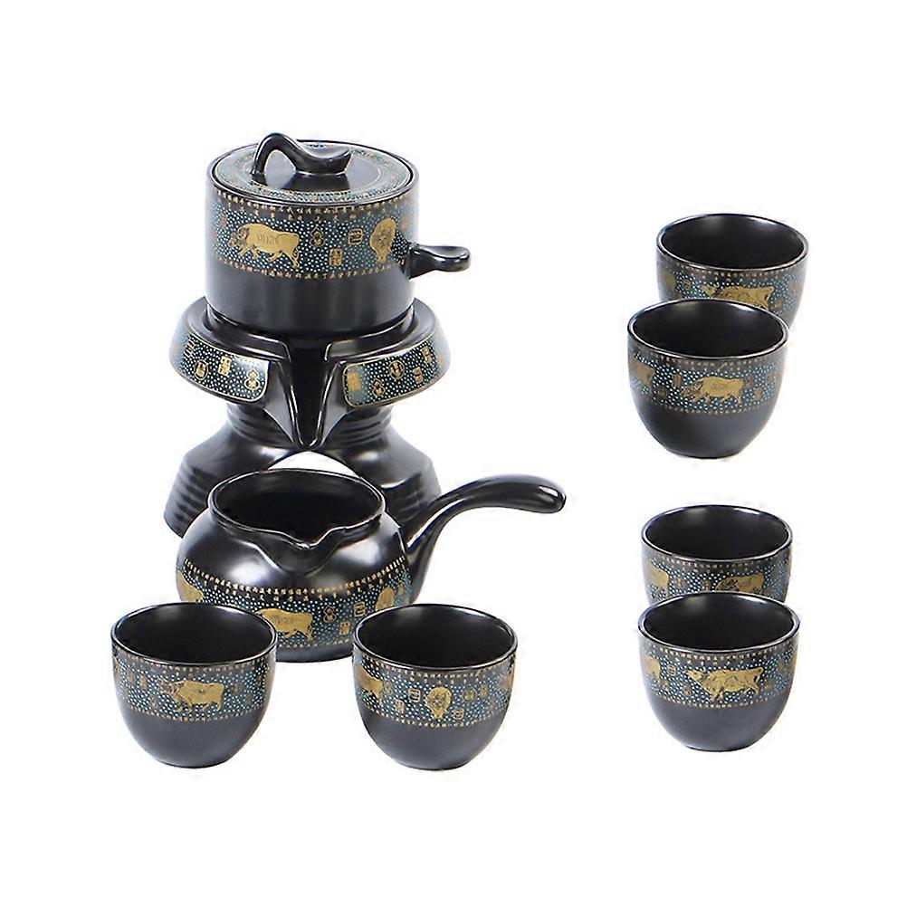 Semi Automatic Ceramic Teapot Set with Teacups, Heat Resistant, Smooth Pouring Design for Effortless Kung Fu Tea Service