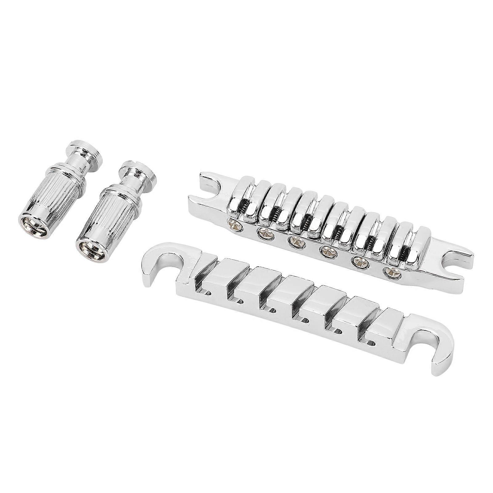 Split Guitar Bridge Zinc Alloy Individually Adjustable 10.4mm Guitar String Through Bridge Replacement for LP Silver