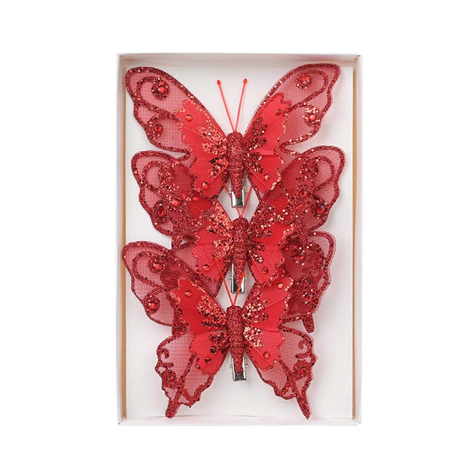 Christmas Tree Butterfly Ornament Sparkling Butterfly Hanging Decoration with Clip Red Type A for Holiday Festivities