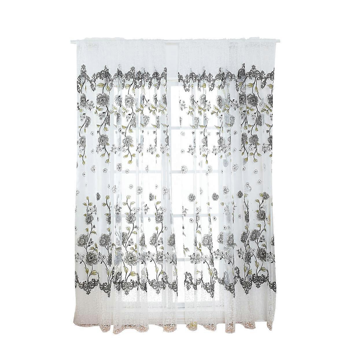 Sheer Valances For Windows Peony Curtain Voile Drape Valance Gray 200x100cm Provide Privacy 1Pack
